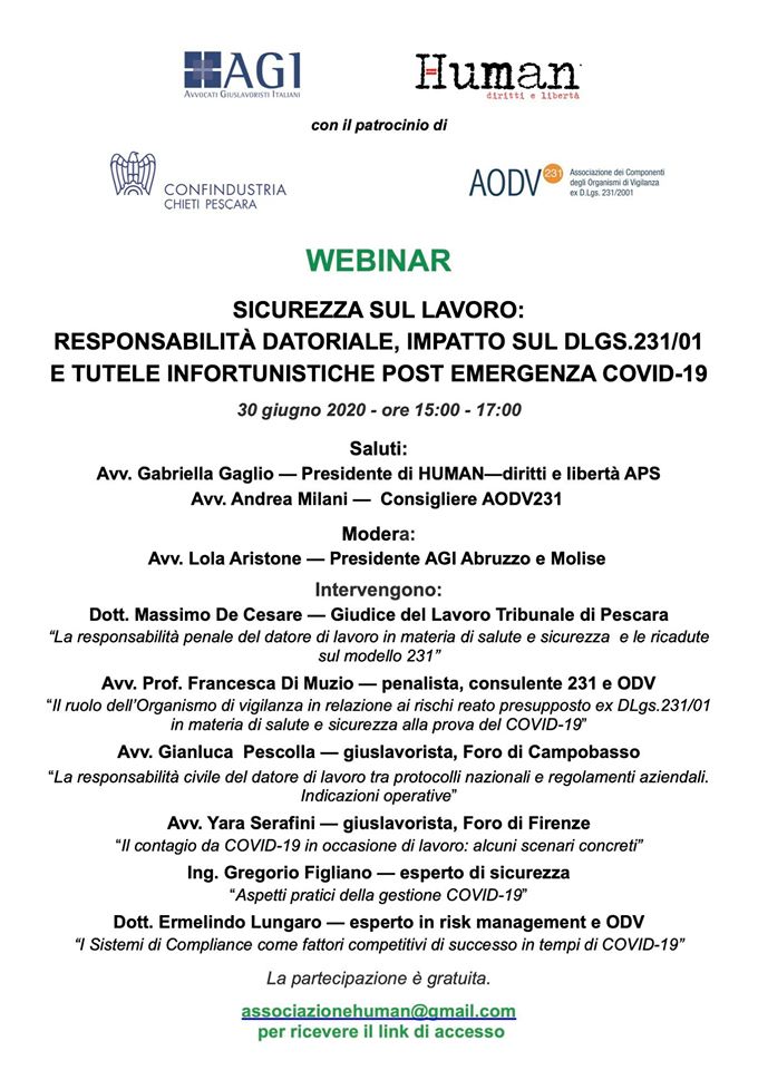 Sicurezza sul lavoro: responsabilità datoriale, impatto sul Dlgs. 231/2001 e tutele infortunistiche post emergenza Covid 19